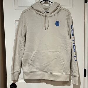 Carhartt Women’s Relaxed Fit Hoodie – Cream/Beige with Blue Logo (Size S)